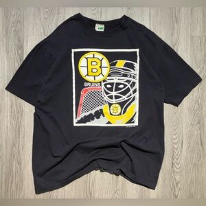 90s Boston Bruins NHL hockey team logo goalie mask graphic 1990 T-shirt XL